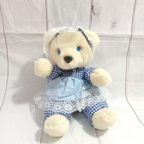 Vintage Good Stuff White TEDDY BEAR w/Blue Eyes 10"Stuffed Plush - Picture 1 of 11